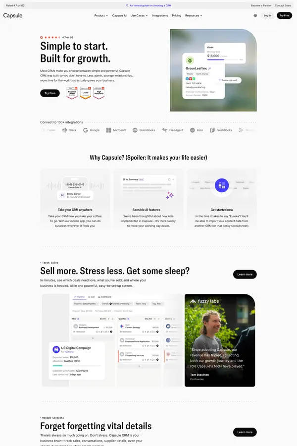 CRM Made Simple | Capsule CRM - Landing design inspiration