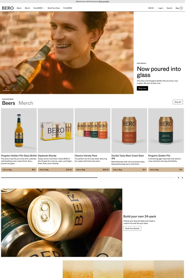 BERO | Premium non-alcoholic beer created by Tom Holland - Ecommerce design inspiration
