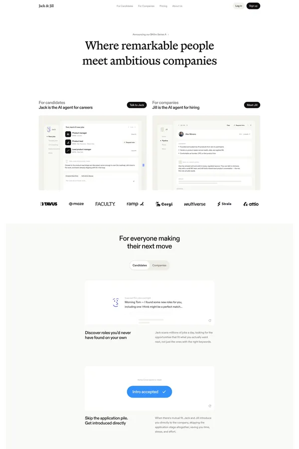 Jack & Jill — where remarkable people meet ambitious companies - Landing design inspiration