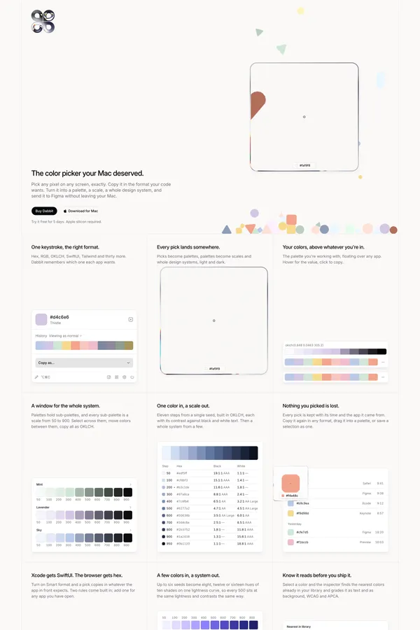 Dabbit — The color picker your Mac deserved. - Landing design inspiration