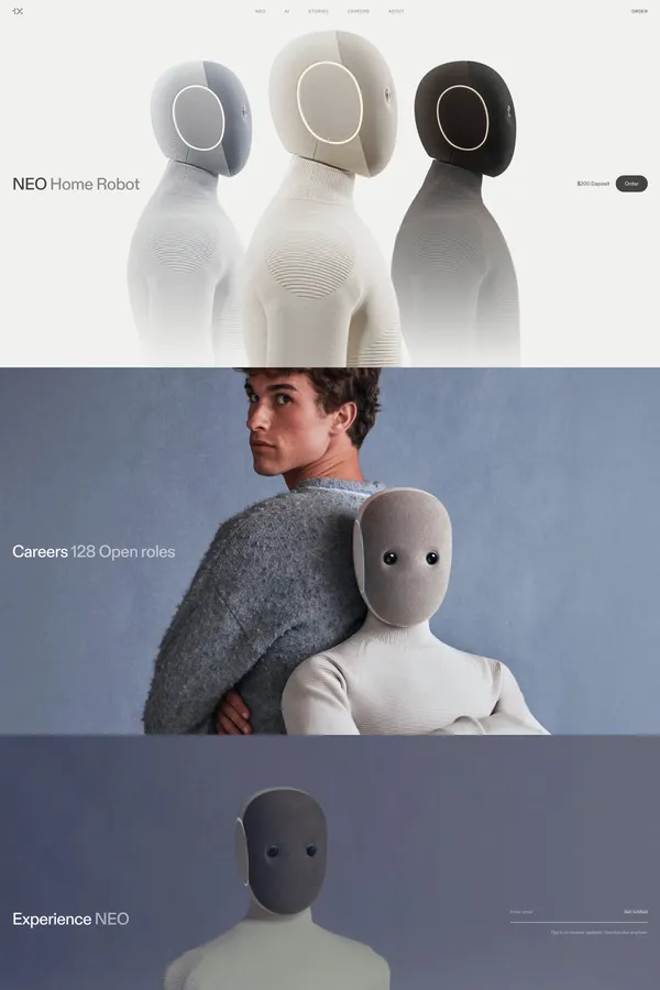 1X Technologies | Safe humanoids for the home - Landing design inspiration
