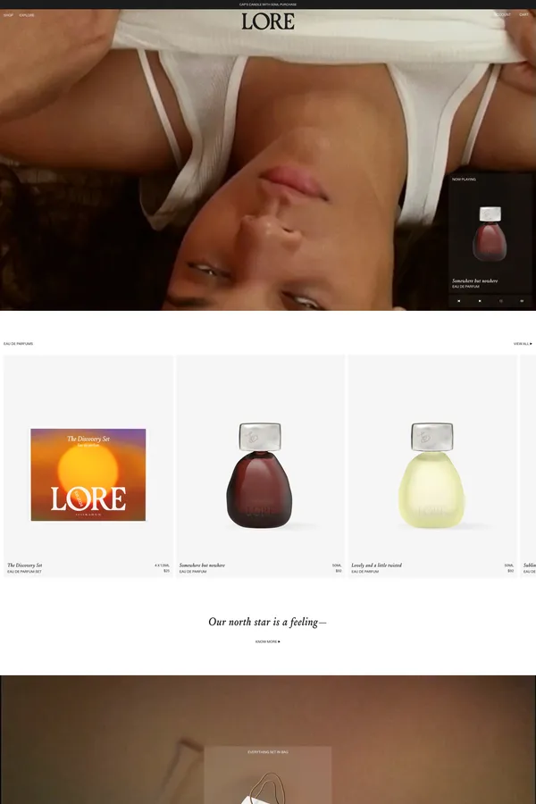 LORE - Scents that take you somewhere. - Ecommerce design inspiration