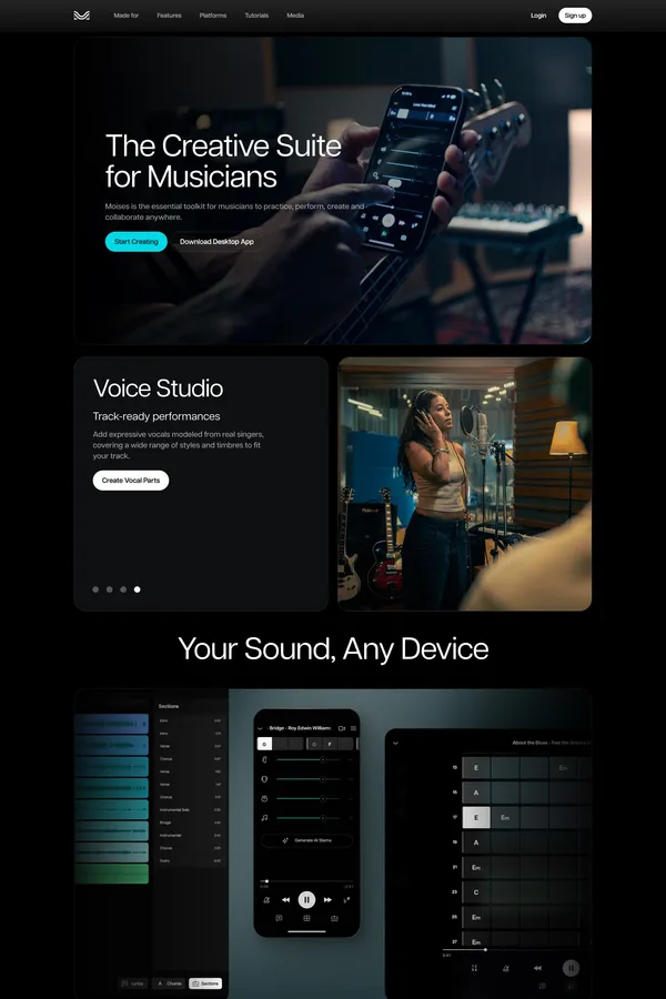 Moises App: The Musician's App | Vocal Remover & much more - Landing design inspiration