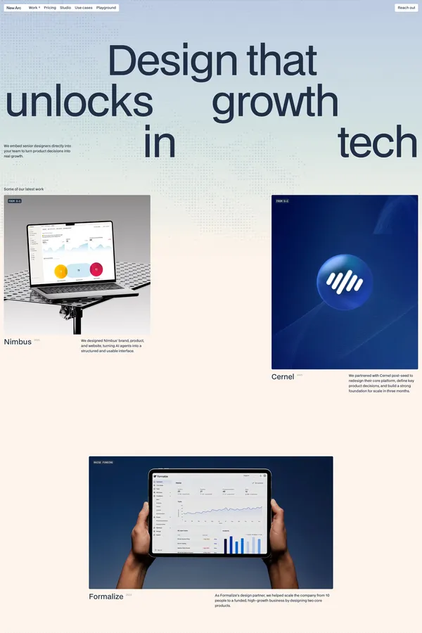 New Arc - Design that unlocks growth in tech - Portfolio design inspiration