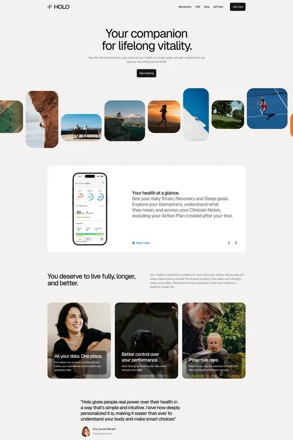 Holo - Your companion for lifelong vitality. - Landing design inspiration