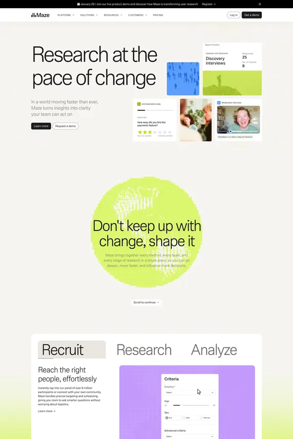 Maze | User Research and Testing Platform - Landing design inspiration
