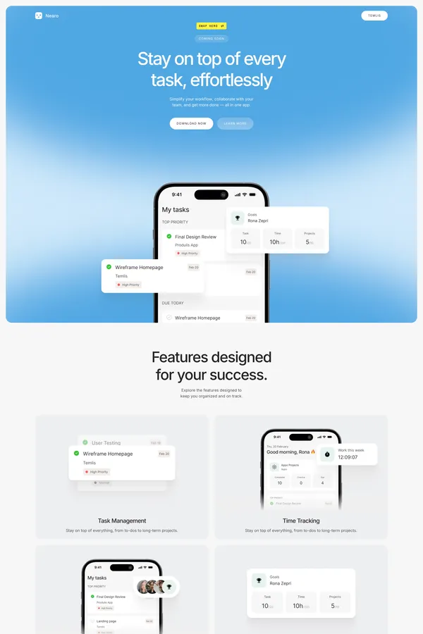 Nearo - Waitlist Template - Template design inspiration