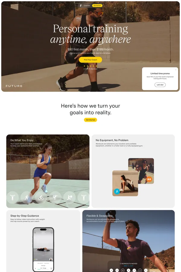 Future | Never skip a workout again. - Landing design inspiration