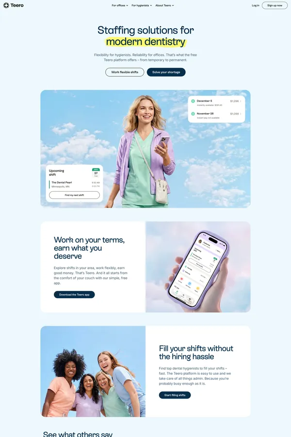 Dental staffing made simple | Teero - Landing design inspiration
