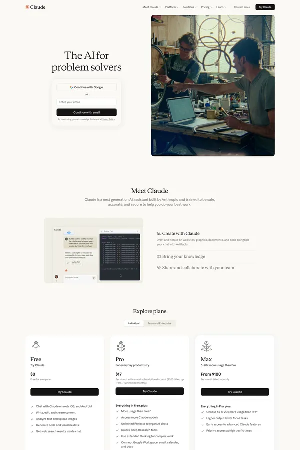 Claude.ai - Landing design inspiration