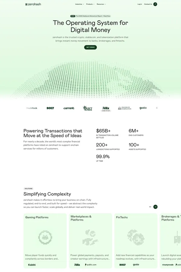zerohash | The Operating System for Digital Money - Landing design inspiration