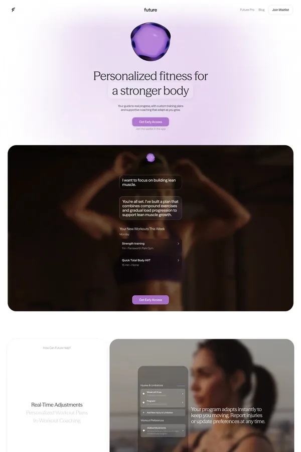 Future | Personal Training & Workouts That Adapt to You - Landing design inspiration