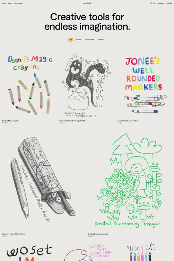 Creative Tools for Endless Imagination – Woset - Ecommerce design inspiration