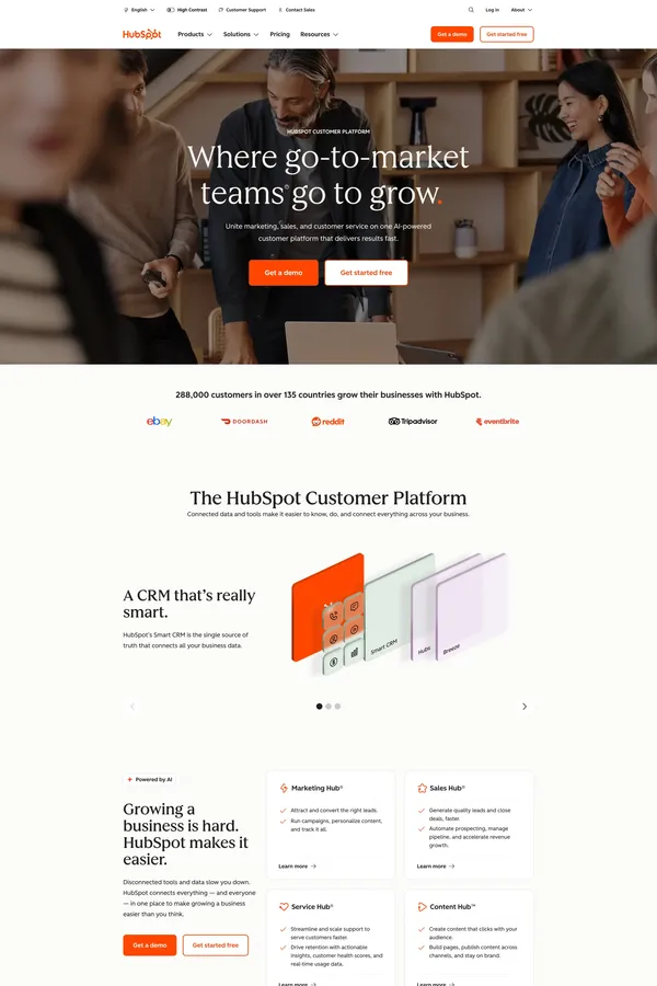 HubSpot | Software & Tools for your Business - Homepage - Landing design inspiration