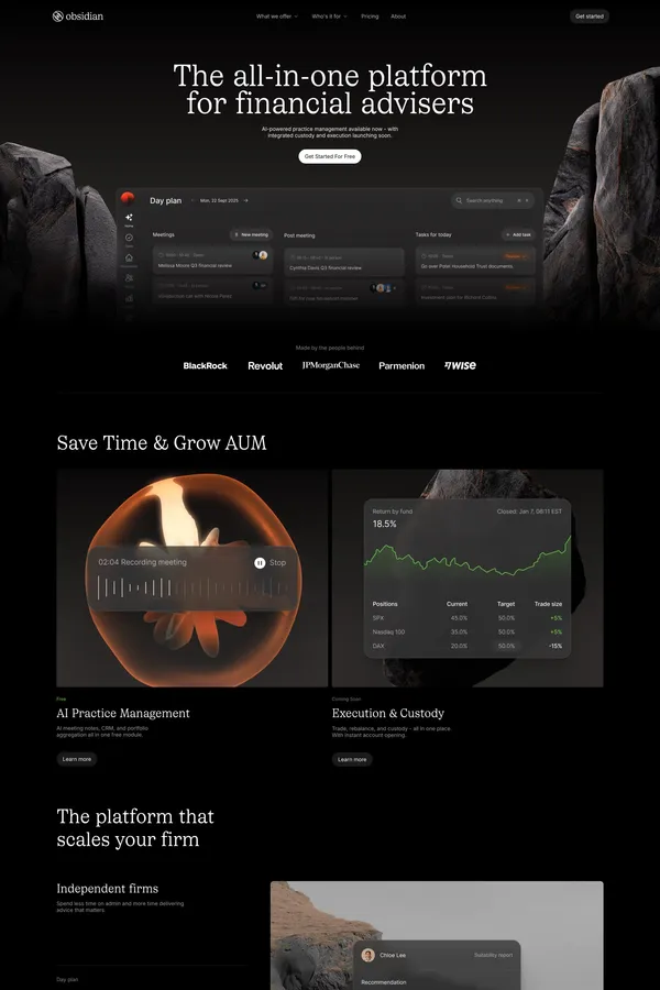Obsidian - Landing design inspiration