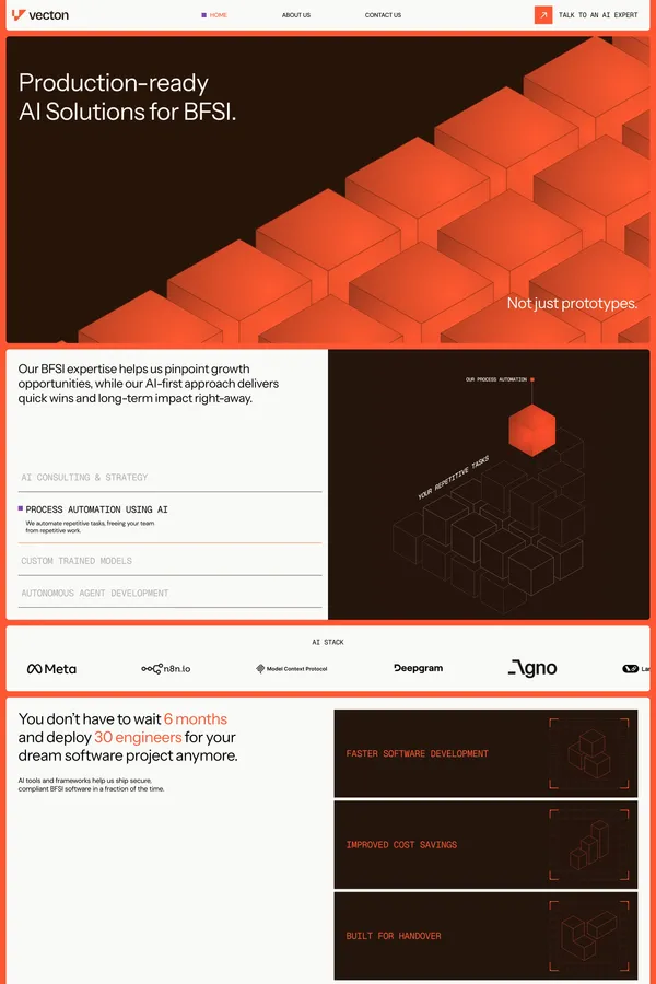 Production-Ready AI Solutions for BFSI | Vecton - Landing design inspiration