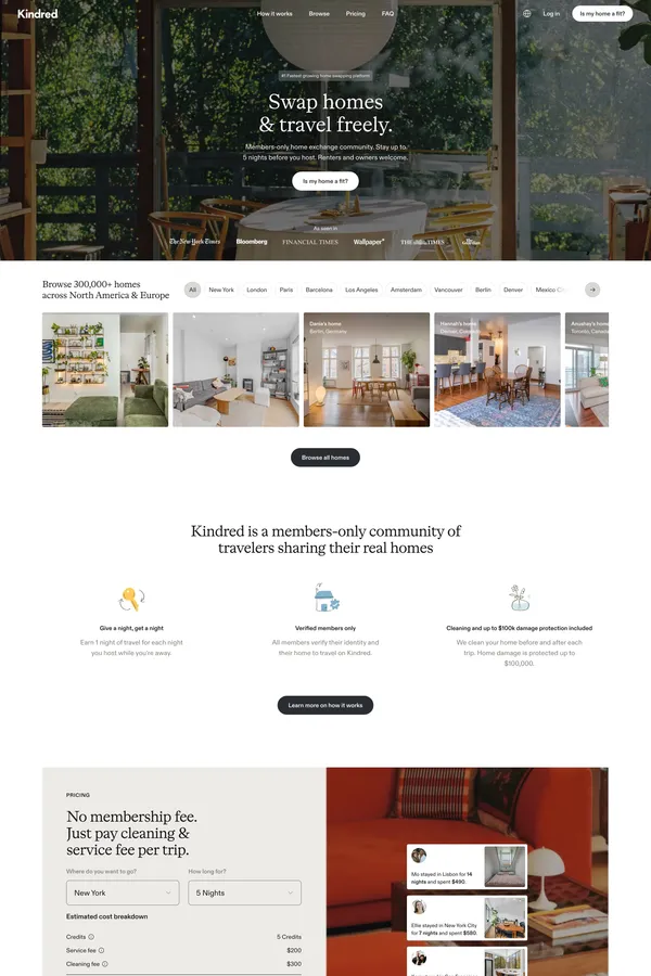 Trusted home swapping and exchange community | Kindred - Landing design inspiration