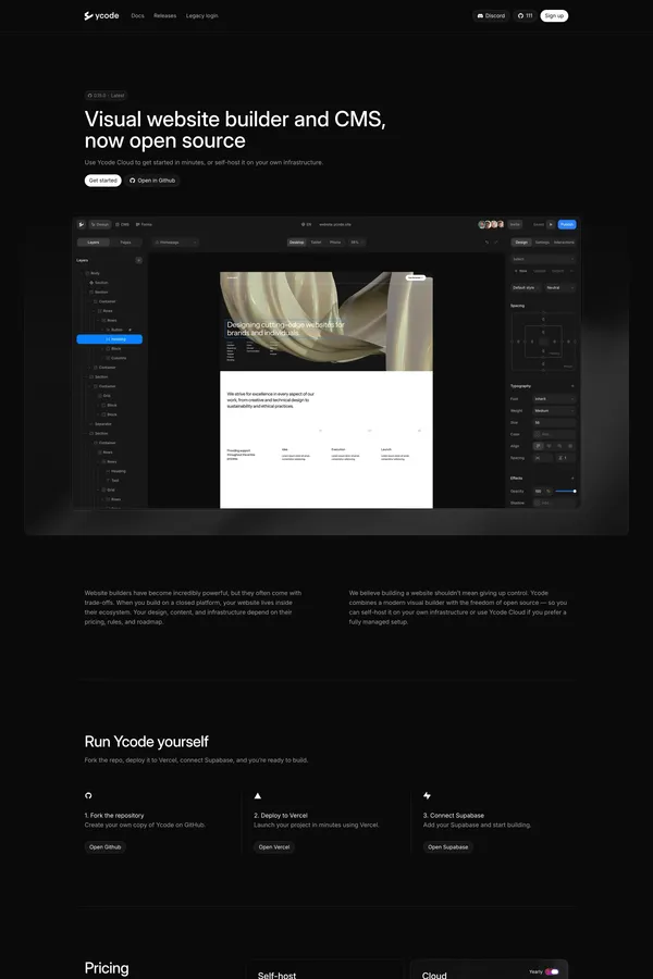 Ycode - Open source website builder and CMS - Landing design inspiration