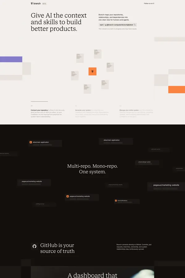 Branch — Give AI the context and skills to build better products - Landing design inspiration