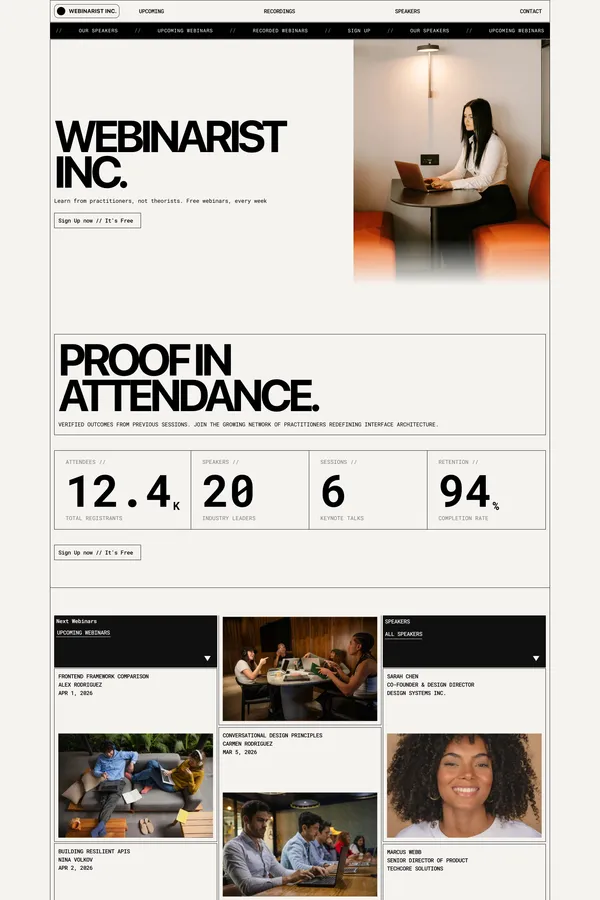 Webinar Brutalist - Live Sessions for Practitioners - Landing design inspiration
