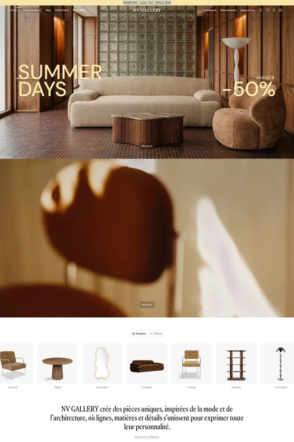 NV Gallery | Mobilier design & décoration contemporaine - Ecommerce design inspiration
