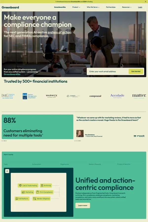 Greenboard | New System of Action Compliance Software for SEC & FINRA compliance - Landing design inspiration