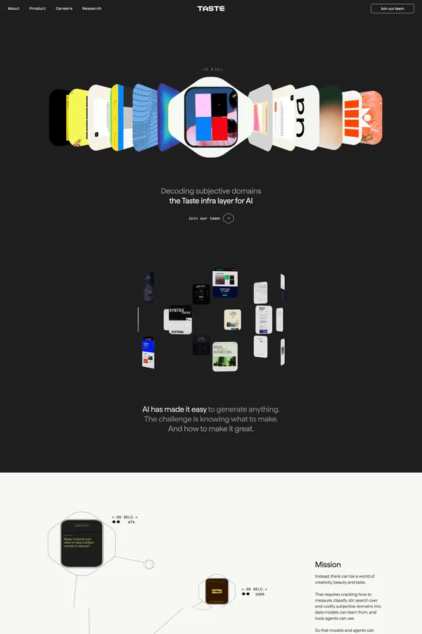 Taste Labs - The taste layer for AI - Landing design inspiration