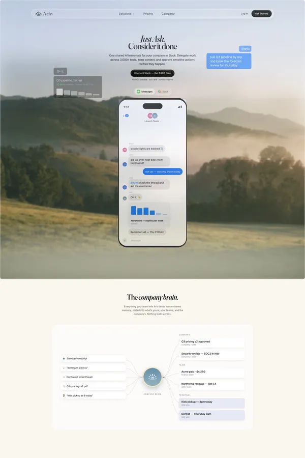Arlo — One AI colleague for the workspace - Landing design inspiration
