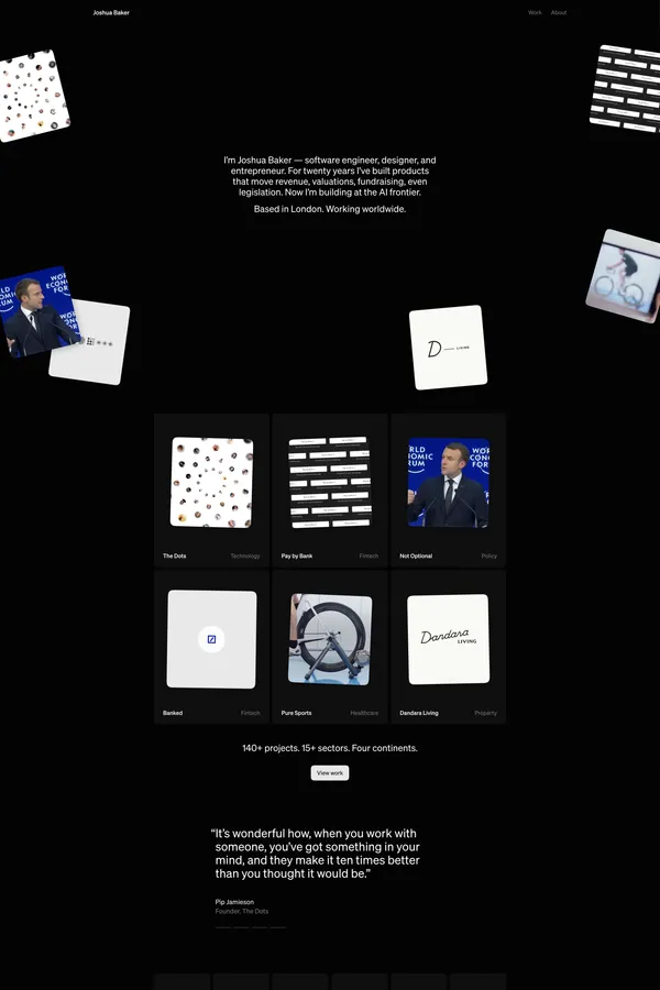 Joshua Baker - Software engineer, designer, entrepreneur - Portfolio design inspiration