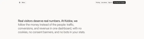 Kobbe: Web analytics that respect your visitors - Landing design inspiration
