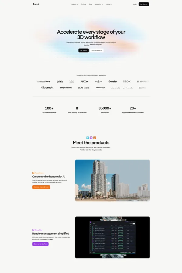 Pulze - Accelerate every stage of your 3D workflow - Product page design inspiration