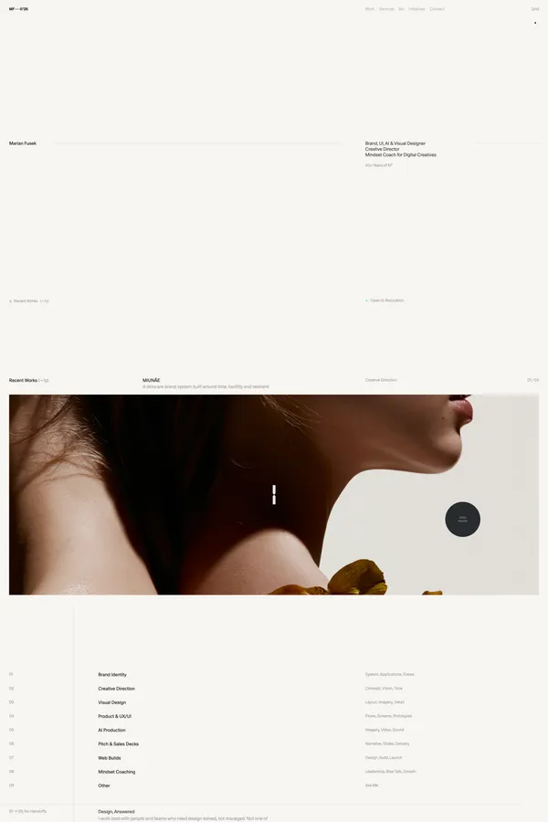 Marian Fusek — Creative Director, Brand, UI, AI & Visual Designer - Portfolio design inspiration