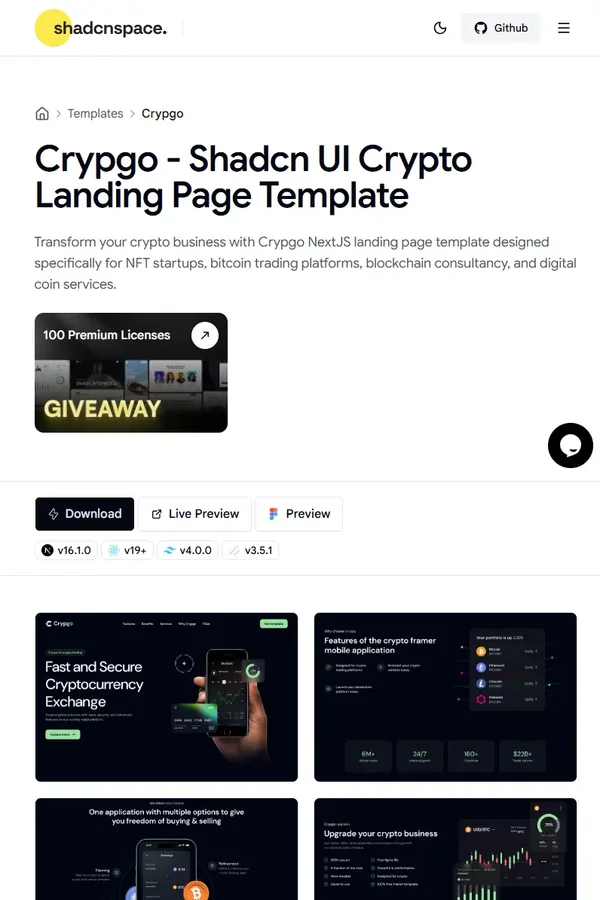 Crypgo - Shadcn UI Crypto Landing Page Template