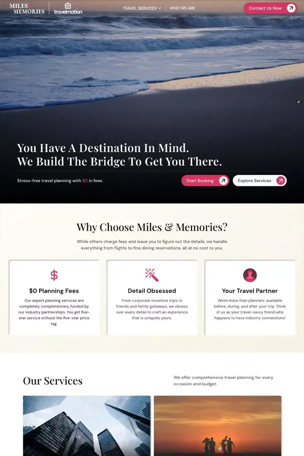 Miles & Memories - Travelmation | Stress Free Travel Planning - Landing design inspiration