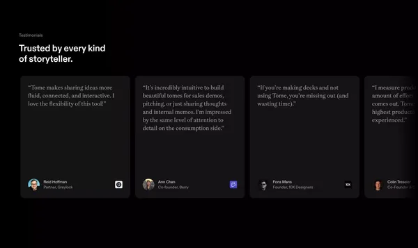 Tome - AI-powered storytelling - Landing design inspiration