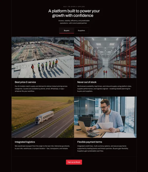 Andercore – AI-Powered Industrial Trade Platform - Landing design inspiration