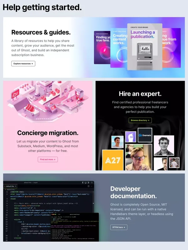 Ghost: Turn your audience into a business - Landing design inspiration
