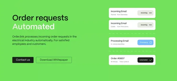 Process order requests automatically. - Landing design inspiration
