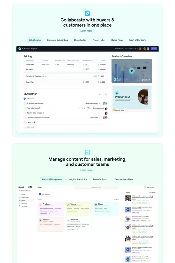 Dock - Revenue enablement that customers love - Landing design inspiration