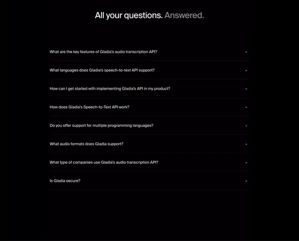 Gladia I Audio Transcription API - Landing design inspiration