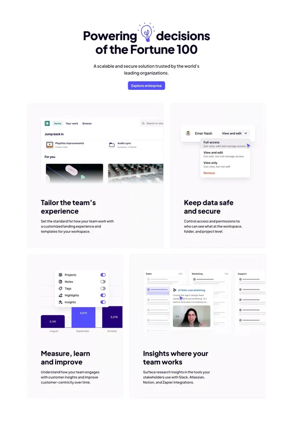 Customer Insights Hub — Dovetail - Landing design inspiration