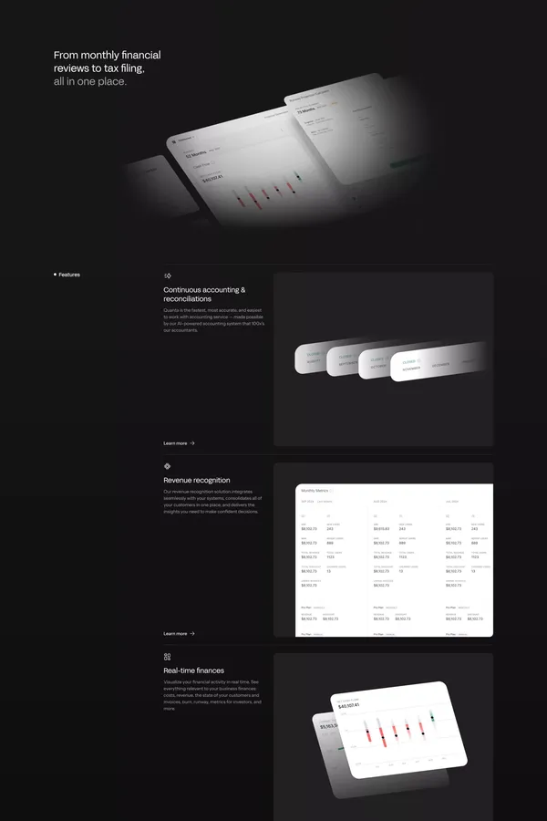 Quanta - Real-time accounting, purpose-built for software companies. - Landing design inspiration