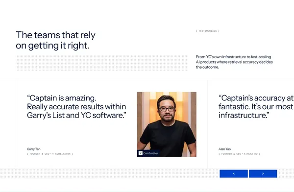 Captain - Self-tuning file search for AI agents · Captain - Landing design inspiration