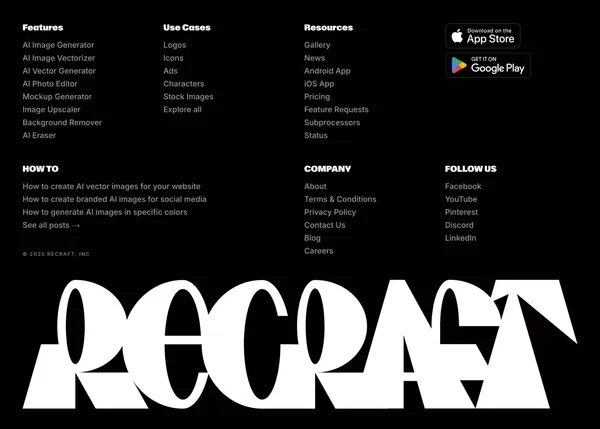 Infinite AI Artboard - Recraft - Landing design inspiration