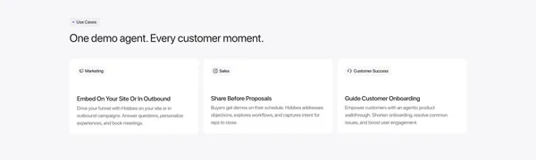 Hobbes - On-Demand, Conversational Demos - Landing design inspiration