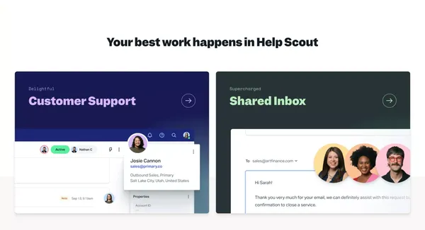Help Scout: Shared Inbox, Help Center, & Live Chat Software - Landing design inspiration
