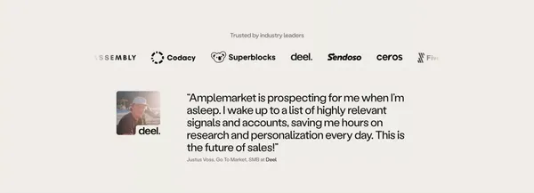 Amplemarket: AI sales copilot for precision selling success - Landing design inspiration