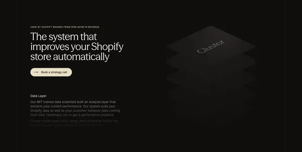 Cluster - Convert more website traffic automatically - Landing design inspiration