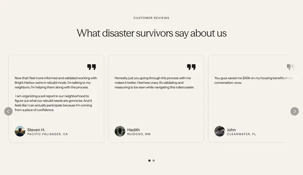 Disaster Recovery Support - Bright Harbor - Landing design inspiration
