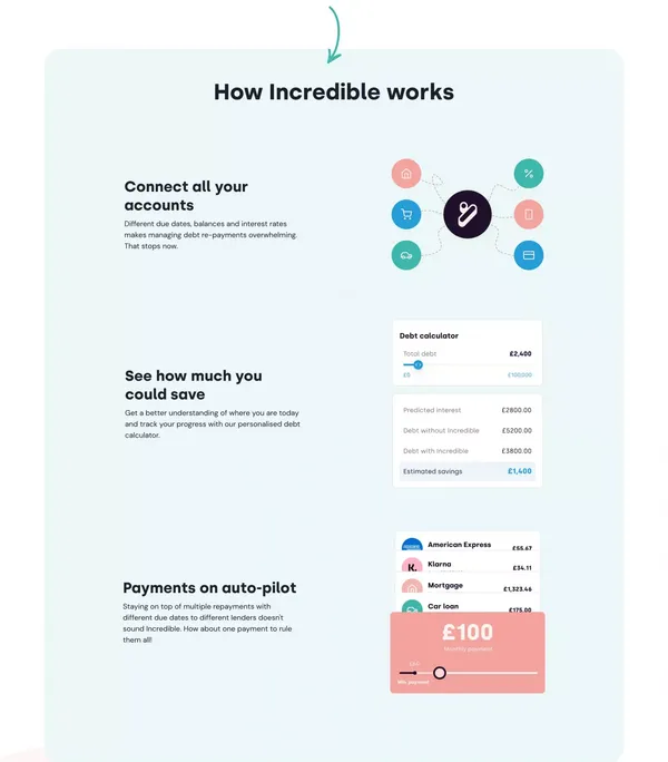 Incredible - Save on your debt - Landing design inspiration
